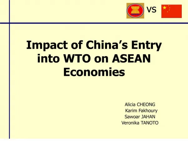 Impact of China s Entry into WTO on ASEAN Economies