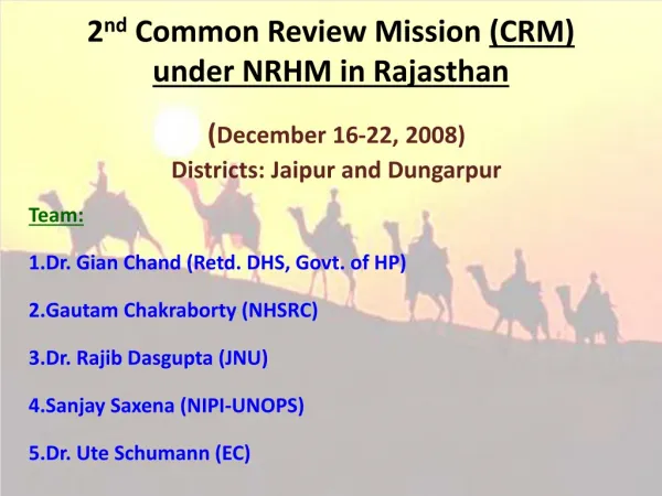 2 nd Common Review Mission (CRM) under NRHM in Rajasthan