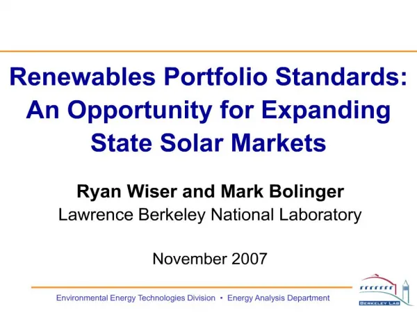 Renewables Portfolio Standards: An Opportunity for Expanding State Solar Markets