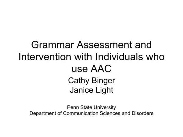 Grammar Assessment and Intervention with Individuals who use AAC
