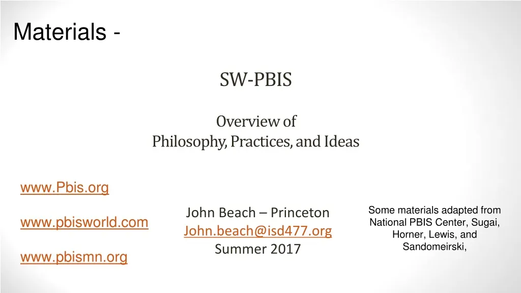 sw pbis overview of philosophy practices and ideas