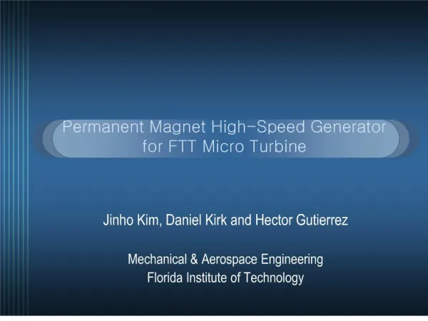 Permanent Magnet High-Speed Generator for FTT Micro Turbine