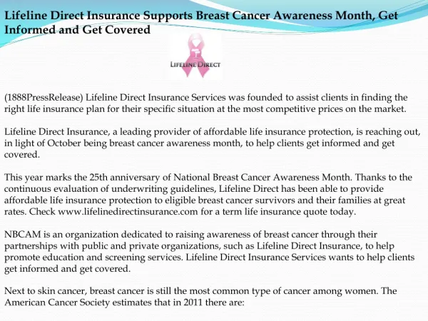 Lifeline Direct Insurance Supports Breast Cancer Awareness M