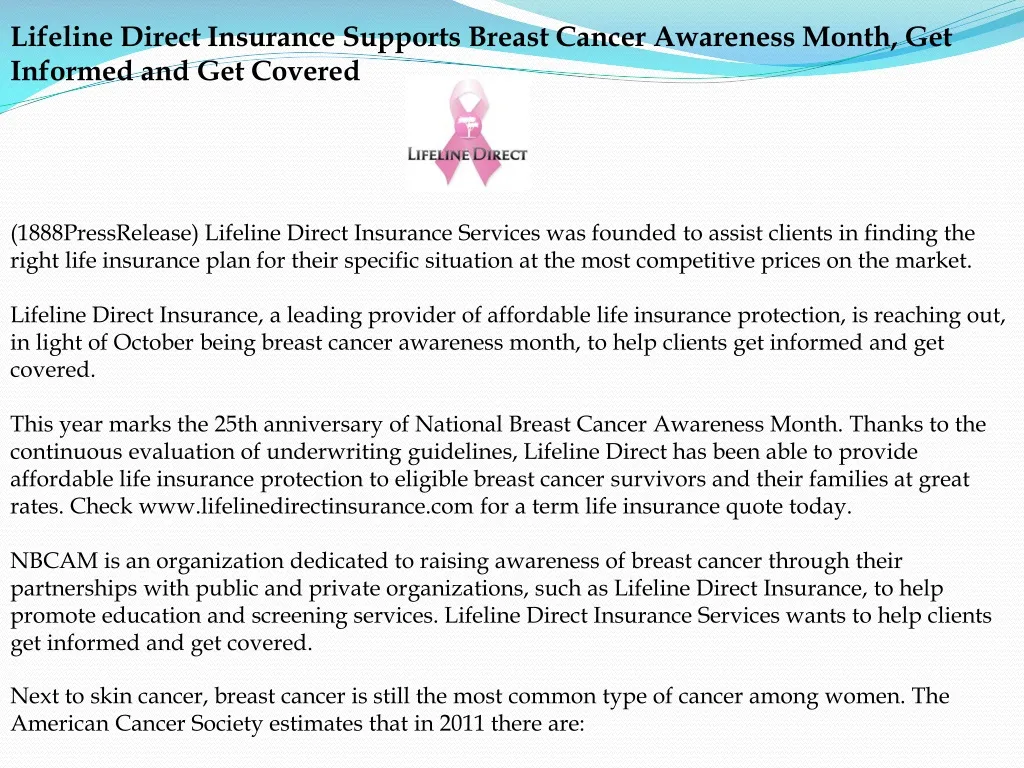 lifeline direct insurance supports breast cancer
