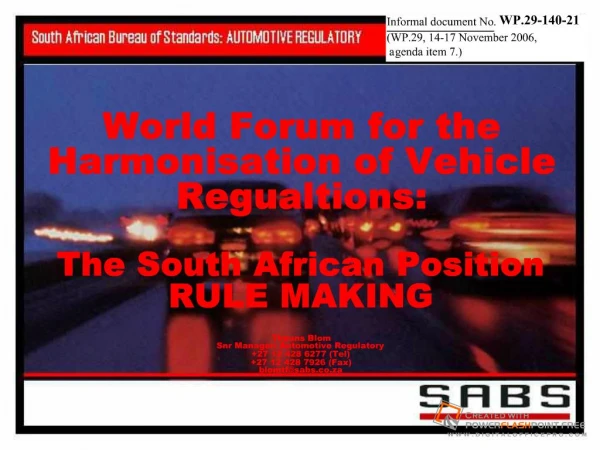 South African Bureau of Standards: AUTOMOTIVE REGULATORY