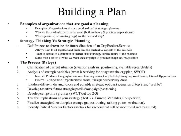 Building a Plan