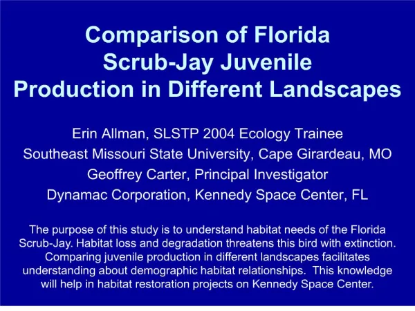 Comparison of Florida Scrub-Jay Juvenile Production in Different Landscapes