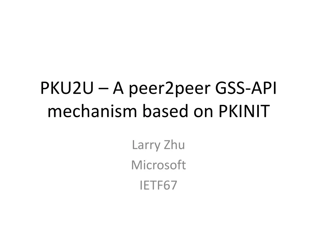 pku2u a peer2peer gss api mechanism based on pkinit