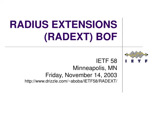 RADIUS EXTENSIONS (RADEXT) BOF