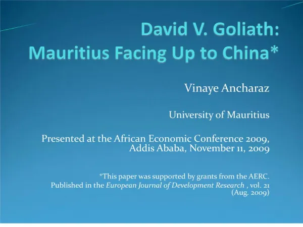 David V. Goliath: Mauritius Facing Up to China