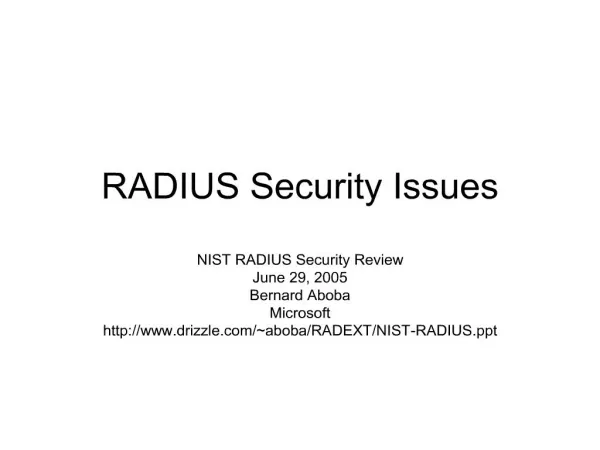 RADIUS Security Issues
