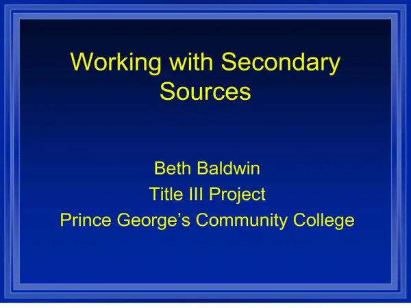 Working with Secondary Sources