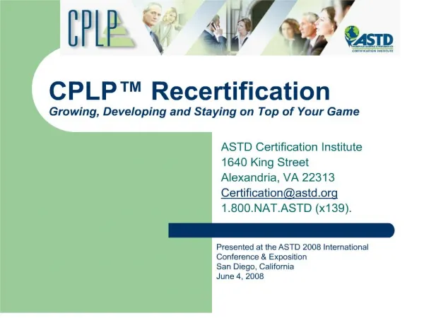 CPLP Recertification Growing, Developing and Staying on Top of Your Game