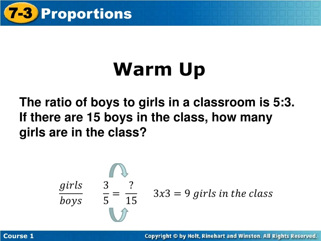 warm up the ratio of boys to girls in a classroom