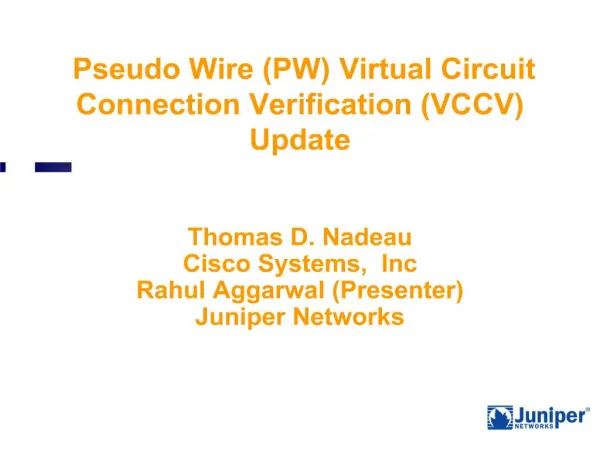 Pseudo Wire PW Virtual Circuit Connection Verification VCCV Update