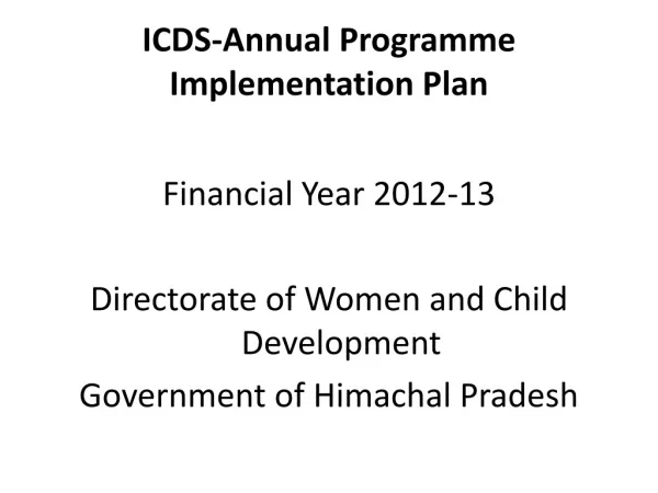 ICDS-Annual Programme Implementation Plan