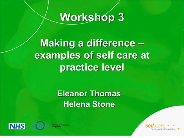 Workshop 3 Making a difference examples of self care at practice level
