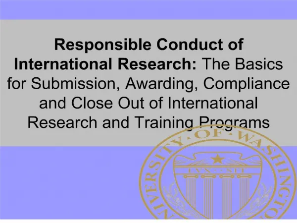 Responsible Conduct of International Research: The Basics for ...