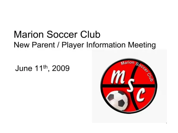 Marion Soccer Club New Parent