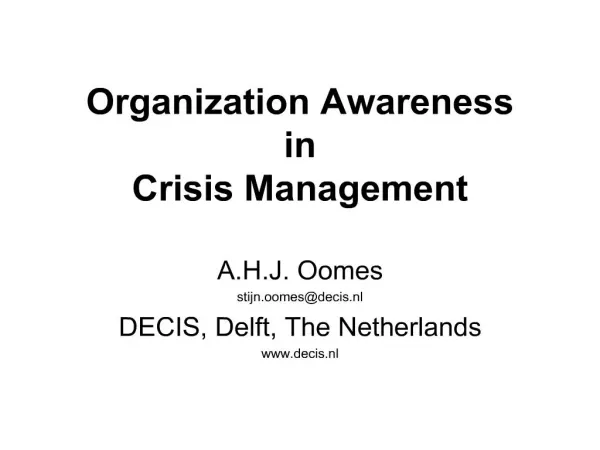 Organization Awareness in Crisis Management