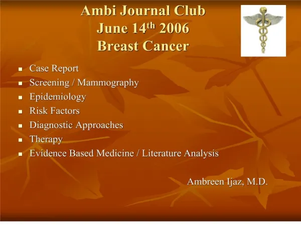 Ambi Journal Club June 14th 2006 Breast Cancer
