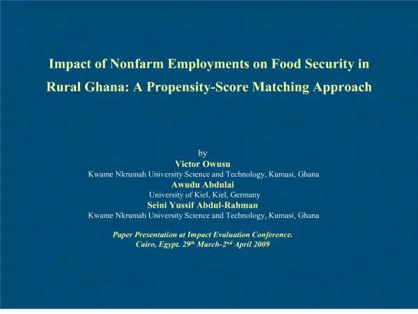 Impact of Nonfarm Employments on Food Security in Rural Ghana: A ...