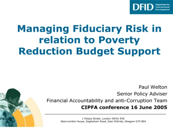 Managing Fiduciary Risk in relation to Poverty Reduction Budget ...