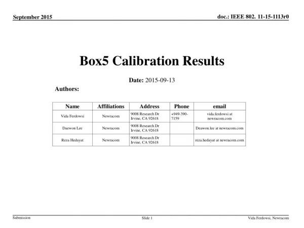 Box5 Calibration Results
