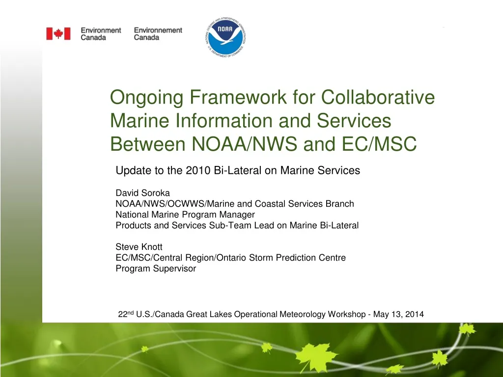 ongoing framework for collaborative marine information and services between noaa nws and ec msc