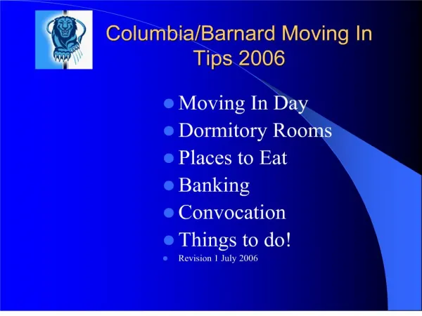 ColumbiaBarnard Moving In Tips 2006
