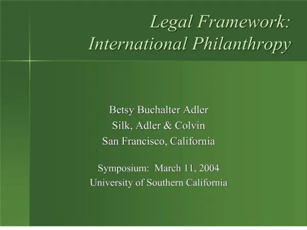 Legal Framework: International Philanthropy