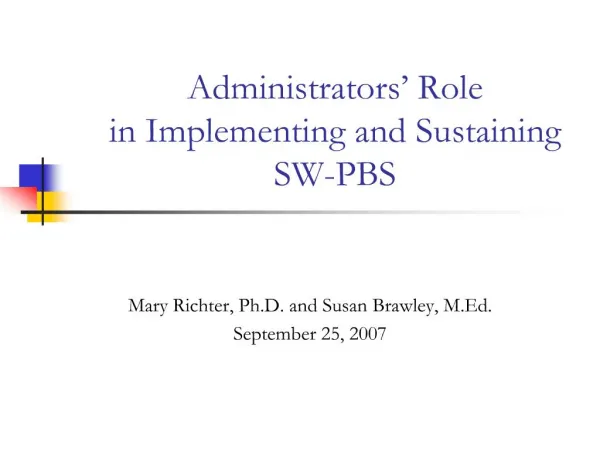 Administrators Role in Implementing and Sustaining SW-PBS