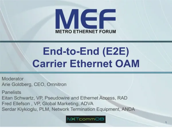 End-to-End E2E Carrier Ethernet OAM