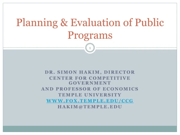 Planning &amp; Evaluation of Public Programs
