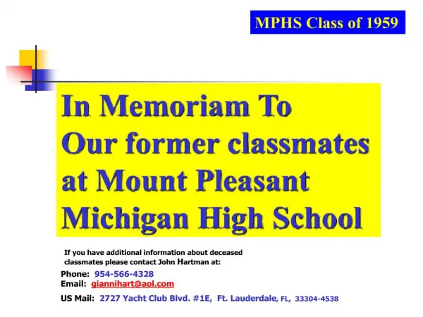 In Memoriam. MPHS Class of 1959 Deceased Classmates.