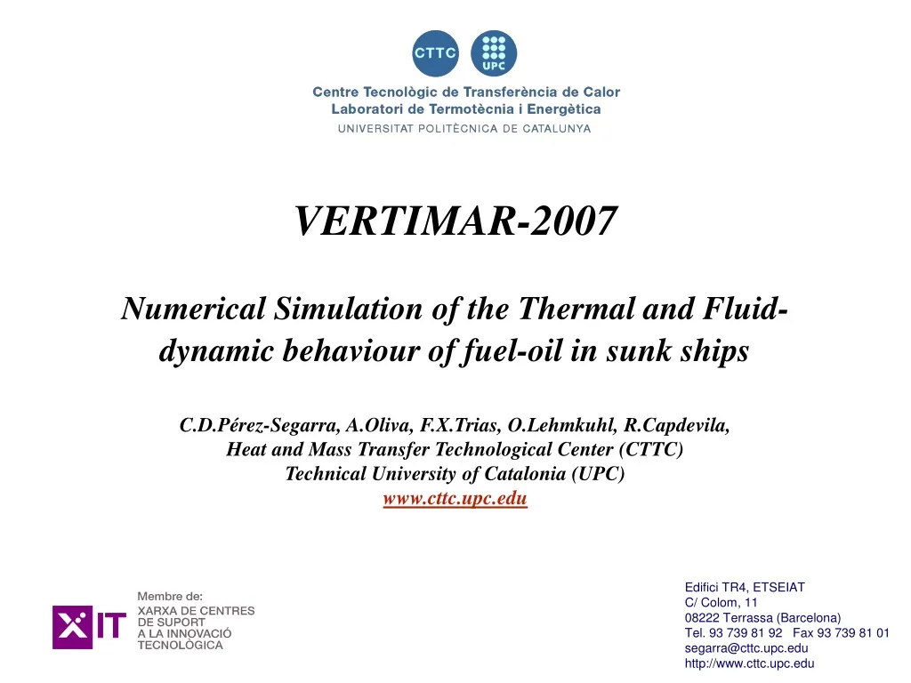 vertimar 2007 numerical simulation of the thermal