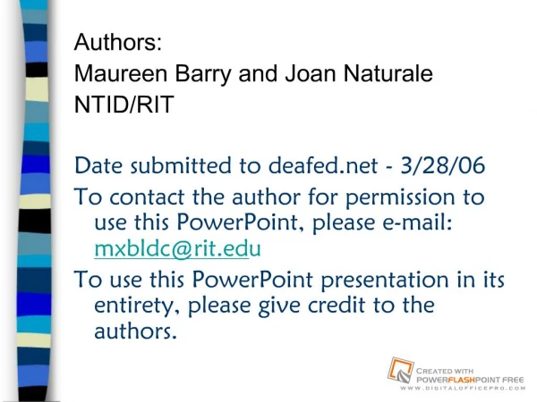 Authors: Maureen Barry and Joan Naturale