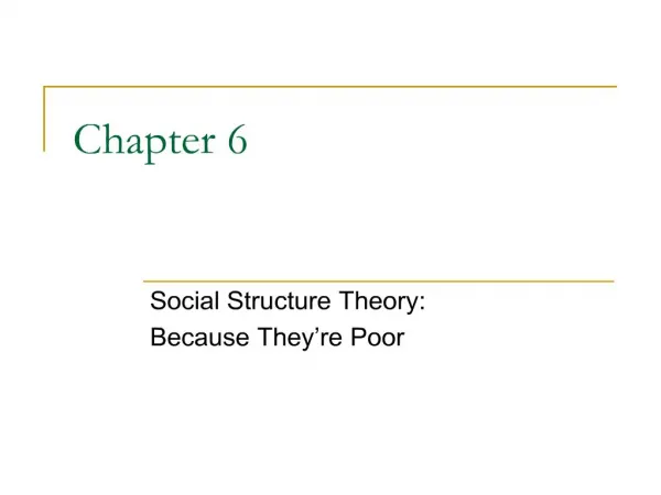 Social Structure Theory: Because They re Poor