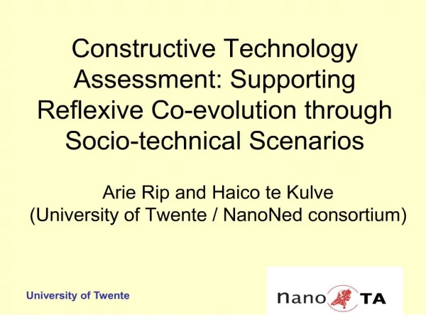 Constructive Technology Assessment: Supporting Reflexive Co-evolution through Socio-technical Scenarios