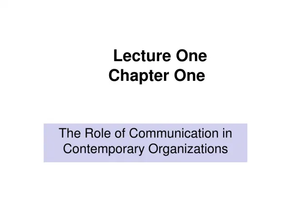 Lecture One Chapter One
