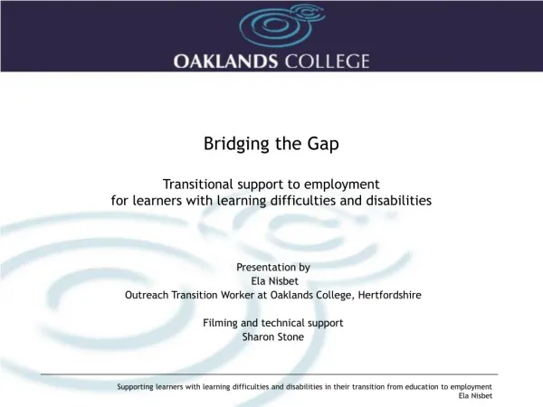 Bridging the Gap Transitional support to employment