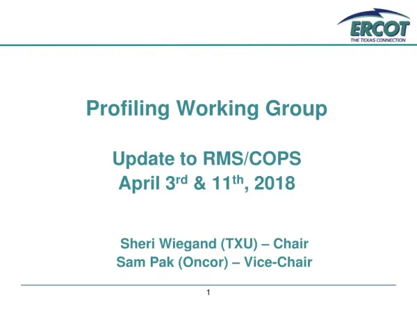 Profiling Working Group Update to RMS/COPS April 3 rd &amp; 11 th , 2018 Sheri Wiegand (TXU) – Chair