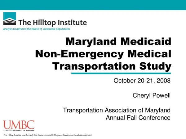 Maryland Medicaid Non-Emergency Medical Transportation Study
