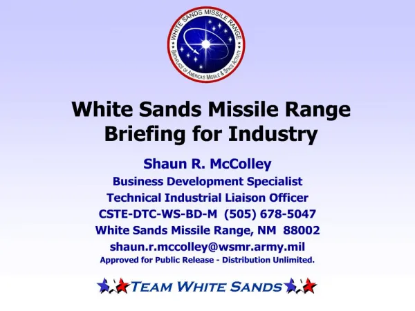White Sands Missile Range Briefing for Industry