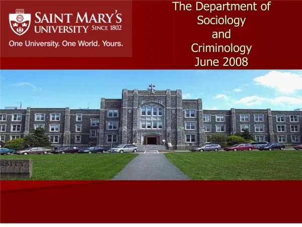 The Department of Sociology and Criminology June 2008