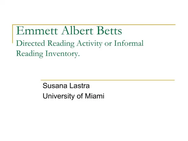 Emmett Albert Betts Directed Reading Activity or Informal Reading Inventory.