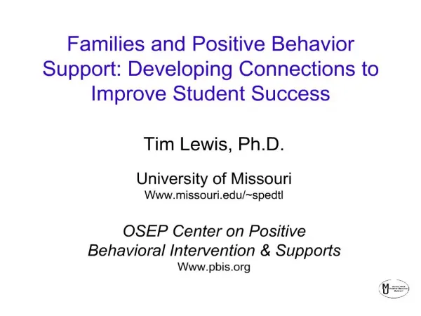 Families and Positive Behavior Support: Developing Connections to Improve Student Success