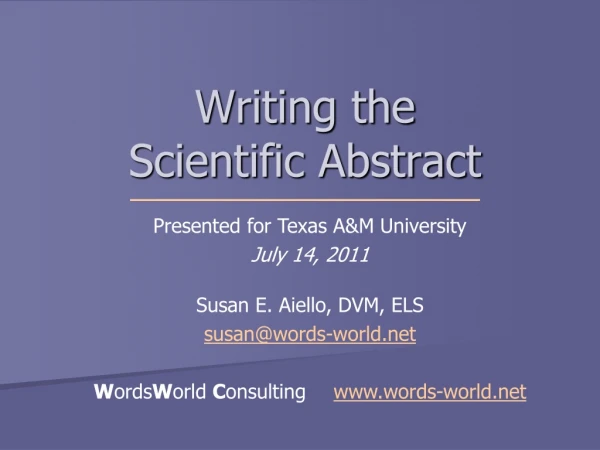 Writing the Scientific Abstract