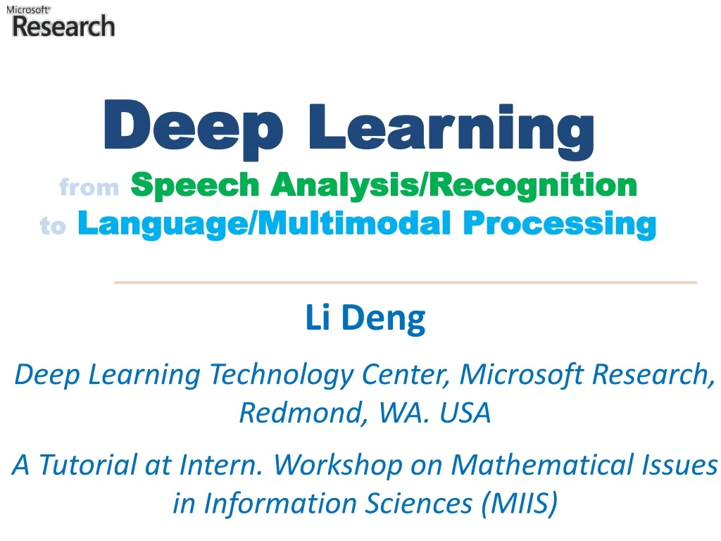 deep learning from speech analysis recognition to language multimodal processing