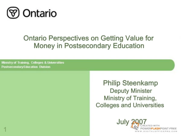 Ontario Perspectives on Getting Value for Money in ...